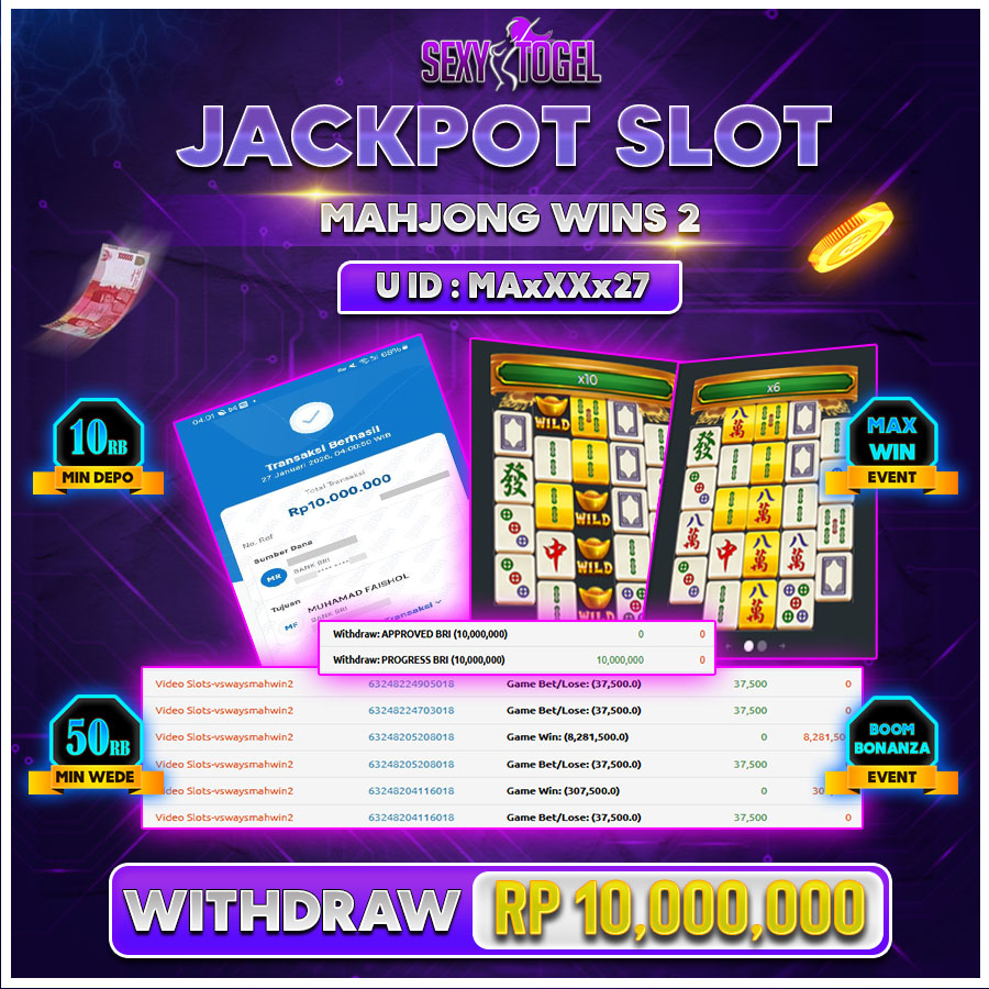 SEXYTOGEL JACKPOT SLOT MAHJONG WINSs 2 Rp.10.000.000.,-LUNAS   